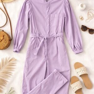 J. Crew Lavender Long-Sleeve Tie-Waist Utility Jumpsuit